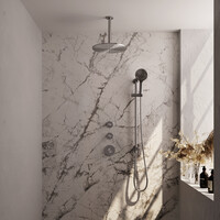 Brauer Brauer Brushed Editon Regendoucheset:  Thermostatische Inbouwkraan met Stopkranen, Plafondarm, Douchekop 30cm, Glijstang met Wateruitlaat, 3-Standen Handdouche & Doucheslang - Set 24 - Draaiknoppen - PVD - Geborsteld RVS