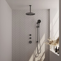 Brauer Brauer Gunmetal Editon Regendoucheset:  Thermostatische Inbouwkraan met Stopkranen, Plafondarm, Douchekop 30cm, Glijstang met Wateruitlaat, 3-Standen Handdouche & Doucheslang - Set 24 - Draaiknoppen - PVD - Geborsteld Gunmetal