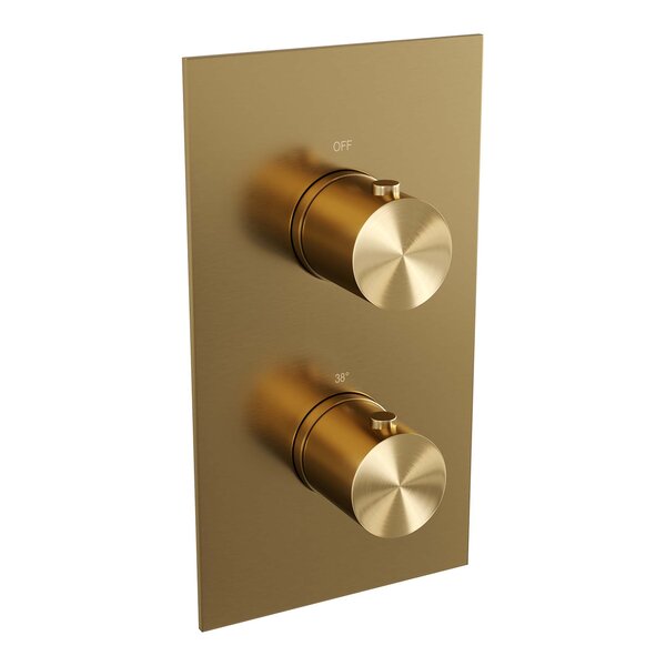 Brauer Brauer Gold Editon Regendoucheset:  Thermostatische Inbouwkraan met 3-Weg Omstel, Rechte Wandarm, Douchekop Ø20cm, Wandhouder met Wateruitlaat, Staafhanddouche & Doucheslang - Set 25 - Draaiknoppen - PVD - Geborsteld Goud