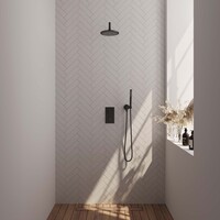 Brauer Brauer Black Editon Regendoucheset:  Thermostatische Inbouwkraan met 3-Weg Omstel, Gebogen Wandarm, Douchekop 20cm, Wandhouder met Wateruitlaat, Staafhanddouche & Doucheslang - Set 27 - Draaiknoppen - Mat Zwart