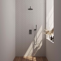 Brauer Brauer Gunmetal Editon Regendoucheset:  Thermostatische Inbouwkraan met 3-Weg Omstel, Gebogen Wandarm, Douchekop 20cm, Wandhouder met Wateruitlaat, Staafhanddouche & Doucheslang - Set 27 - Draaiknoppen - PVD - Geborsteld Gunmetal