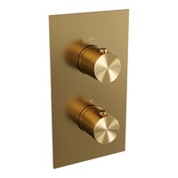 Brauer Brauer Gold Editon Regendoucheset:  Thermostatische Inbouwkraan met 3-Weg Omstel, Gebogen Wandarm, Douchekop Ø20cm, Wandhouder met Wateruitlaat, Staafhanddouche & Doucheslang - Set 27 - Draaiknoppen - PVD - Geborsteld Goud