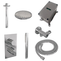 Brauer Brauer Chrome Editon Regendoucheset:  Thermostatische Inbouwkraan met 3-Weg Omstel, Plafondarm, Douchekop 20cm, Wandhouder met Wateruitlaat, Staafhanddouche & Doucheslang - Set 29 - Draaiknoppen - Chroom