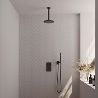 Brauer Brauer Black Editon Regendoucheset:  Thermostatische Inbouwkraan met 3-Weg Omstel, Plafondarm, Douchekop 20cm, Wandhouder met Wateruitlaat, Staafhanddouche & Doucheslang - Set 29 - Draaiknoppen - Mat Zwart