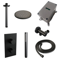 Brauer Brauer Black Editon Regendoucheset:  Thermostatische Inbouwkraan met 3-Weg Omstel, Plafondarm, Douchekop 20cm, Wandhouder met Wateruitlaat, Staafhanddouche & Doucheslang - Set 29 - Draaiknoppen - Mat Zwart