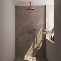 Brauer Brauer Copper Editon Regendoucheset:  Thermostatische Inbouwkraan met 3-Weg Omstel, Plafondarm, Douchekop 30cm, Wandhouder met Wateruitlaat, Staafhanddouche & Doucheslang - Set 30 - Draaiknoppen - PVD - Geborsteld Koper
