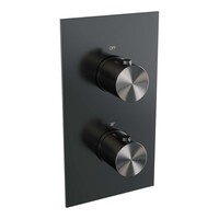 Brauer Brauer Gunmetal Editon Regendoucheset:  Thermostatische Inbouwkraan met 3-Weg Omstel, Rechte Wandarm, Douchekop Ø20cm, Wandhouder met Wateruitlaat, 3-Standen Handdouche & Doucheslang - Set 31 - Draaiknoppen - PVD - Geborsteld Gunmetal