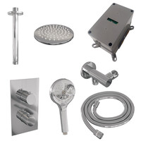 Brauer Brauer Chrome Editon Regendoucheset:  Thermostatische Inbouwkraan met 3-Weg Omstel, Plafondarm, Douchekop 20cm, Wandhouder met Wateruitlaat, 3-Standen Handdouche & Doucheslang - Set 35 - Draaiknoppen - Chroom