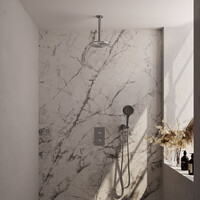 Brauer Brauer Brushed Editon Regendoucheset:  Thermostatische Inbouwkraan met 3-Weg Omstel, Plafondarm, Douchekop 20cm, Wandhouder met Wateruitlaat, 3-Standen Handdouche & Doucheslang - Set 35 - Draaiknoppen - PVD - Geborsteld RVS