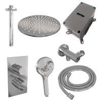 Brauer Brauer Chrome Editon Regendoucheset:  Thermostatische Inbouwkraan met 3-Weg Omstel, Plafondarm, Douchekop 30cm, Wandhouder met Wateruitlaat, 3-Standen Handdouche & Doucheslang - Set 36 - Draaiknoppen - Chroom