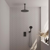 Brauer Brauer Black Editon Regendoucheset:  Thermostatische Inbouwkraan met 3-Weg Omstel, Plafondarm, Douchekop 30cm, Wandhouder met Wateruitlaat, 3-Standen Handdouche & Doucheslang - Set 36 - Draaiknoppen - Mat Zwart