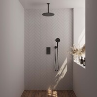 Brauer Brauer Black Editon Regendoucheset:  Thermostatische Inbouwkraan met 3-Weg Omstel, Plafondarm, Douchekop 30cm, Wandhouder met Wateruitlaat, 3-Standen Handdouche & Doucheslang - Set 36 - Draaiknoppen - Mat Zwart