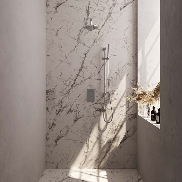 Brauer Brauer Chrome Editon Regendoucheset:  Thermostatische Inbouwkraan met 3-Weg Omstel, Rechte Wandarm, Douchekop 20cm, Glijstang met Wateruitlaat, Staafhanddouche & Doucheslang - Set 37 - Draaiknoppen - Chroom