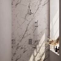 Brauer Brauer Brushed Editon Regendoucheset:  Thermostatische Inbouwkraan met 3-Weg Omstel, Rechte Wandarm, Douchekop 20cm, Glijstang met Wateruitlaat, Staafhanddouche & Doucheslang - Set 37 - Draaiknoppen - PVD - Geborsteld RVS