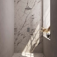 Brauer Brauer Chrome Editon Regendoucheset:  Thermostatische Inbouwkraan met 3-Weg Omstel, Rechte Wandarm, Douchekop 30cm, Glijstang met Wateruitlaat, Staafhanddouche & Doucheslang - Set 38 - Draaiknoppen - Chroom