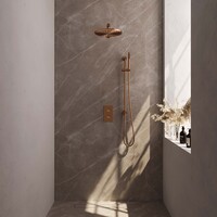 Brauer Brauer Copper Editon Regendoucheset:  Thermostatische Inbouwkraan met 3-Weg Omstel, Rechte Wandarm, Douchekop 30cm, Glijstang met Wateruitlaat, Staafhanddouche & Doucheslang - Set 38 - Draaiknoppen - PVD - Geborsteld Koper