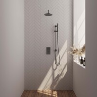 Brauer Brauer Gunmetal Editon Regendoucheset:  Thermostatische Inbouwkraan met 3-Weg Omstel, Gebogen Wandarm, Douchekop 20cm, Glijstang met Wateruitlaat, Staafhanddouche & Doucheslang - Set 39 - Draaiknoppen - PVD - Geborsteld Gunmetal