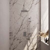 Brauer Brauer Chrome Editon Regendoucheset:  Thermostatische Inbouwkraan met 3-Weg Omstel, Gebogen Wandarm, Douchekop 30cm, Glijstang met Wateruitlaat, Staafhanddouche & Doucheslang - Set 40 - Draaiknoppen - Chroom