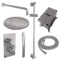 Brauer Brauer Chrome Editon Regendoucheset:  Thermostatische Inbouwkraan met 3-Weg Omstel, Gebogen Wandarm, Douchekop 30cm, Glijstang met Wateruitlaat, Staafhanddouche & Doucheslang - Set 40 - Draaiknoppen - Chroom