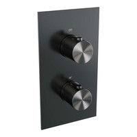Brauer Brauer Gunmetal Editon Regendoucheset:  Thermostatische Inbouwkraan met 3-Weg Omstel, Gebogen Wandarm, Douchekop 30cm, Glijstang met Wateruitlaat, Staafhanddouche & Doucheslang - Set 40 - Draaiknoppen - PVD - Geborsteld Gunmetal