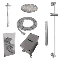 Brauer Brauer Chrome Editon Regendoucheset:  Thermostatische Inbouwkraan met 3-Weg Omstel, Plafondarm, Douchekop 20cm, Glijstang met Wateruitlaat, Staafhanddouche & Doucheslang - Set 41 - Draaiknoppen - Chroom