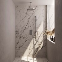 Brauer Brauer Chrome Editon Regendoucheset:  Thermostatische Inbouwkraan met 3-Weg Omstel, Plafondarm, Douchekop 30cm, Glijstang met Wateruitlaat, Staafhanddouche & Doucheslang - Set 42 - Draaiknoppen - Chroom