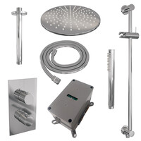 Brauer Brauer Chrome Editon Regendoucheset:  Thermostatische Inbouwkraan met 3-Weg Omstel, Plafondarm, Douchekop 30cm, Glijstang met Wateruitlaat, Staafhanddouche & Doucheslang - Set 42 - Draaiknoppen - Chroom