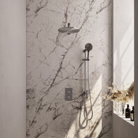Brauer Brauer Brushed Editon Regendoucheset:  Thermostatische Inbouwkraan met 3-Weg Omstel, Rechte Wandarm, Douchekop 30cm, Glijstang met Wateruitlaat, 3-Standen Handdouche & Doucheslang - Set 44 - Draaiknoppen - PVD - Geborsteld RVS