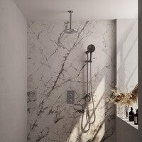 Brauer Brauer Brushed Editon Regendoucheset:  Thermostatische Inbouwkraan met 3-Weg Omstel, Plafondarm, Douchekop 20cm, Glijstang met Wateruitlaat, 3-Standen Handdouche & Doucheslang - Set 47 - Draaiknoppen - PVD - Geborsteld RVS