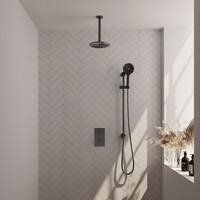 Brauer Brauer Gunmetal Editon Regendoucheset:  Thermostatische Inbouwkraan met 3-Weg Omstel, Plafondarm, Douchekop 20cm, Glijstang met Wateruitlaat, 3-Standen Handdouche & Doucheslang - Set 47 - Draaiknoppen - PVD - Geborsteld Gunmetal
