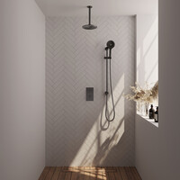 Brauer Brauer Gunmetal Editon Regendoucheset:  Thermostatische Inbouwkraan met 3-Weg Omstel, Plafondarm, Douchekop 20cm, Glijstang met Wateruitlaat, 3-Standen Handdouche & Doucheslang - Set 47 - Draaiknoppen - PVD - Geborsteld Gunmetal