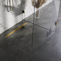 Brauer Brauer Gold Edition Douchegoot met Multifunctioneel Tegelinlegrooster, Muurflens en Zijuitloop - 90cm - PVD - Geborsteld Goud
