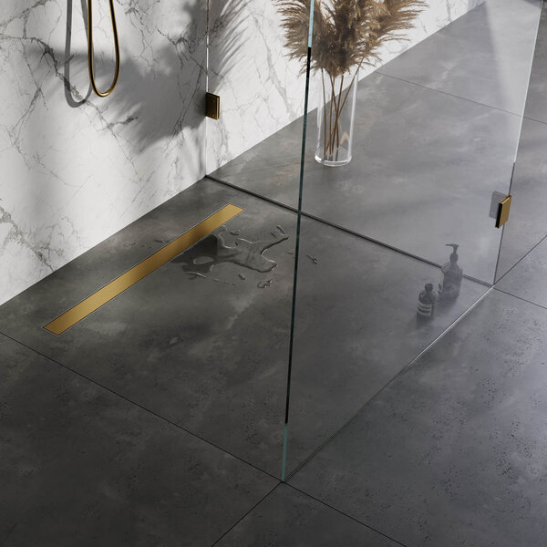 Brauer Brauer Gold Edition Douchegoot met Multifunctioneel Tegelinlegrooster, Muurflens en Zijuitloop - 90cm - PVD - Geborsteld Goud