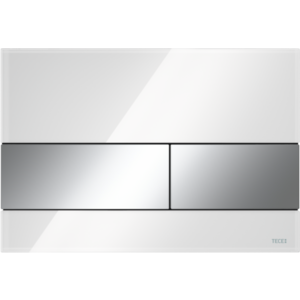 TECE Square Glazen Toilet Bedieningsplaat voor DuoSpoeling - Glas Wit - Toetsen Chrome