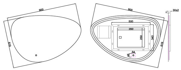 Wiesbaden Wiesbaden Uovo Spiegel met LED Verlichting - Dimbaar - Spiegelverwarming - Asymmetrisch - 90x62cm
