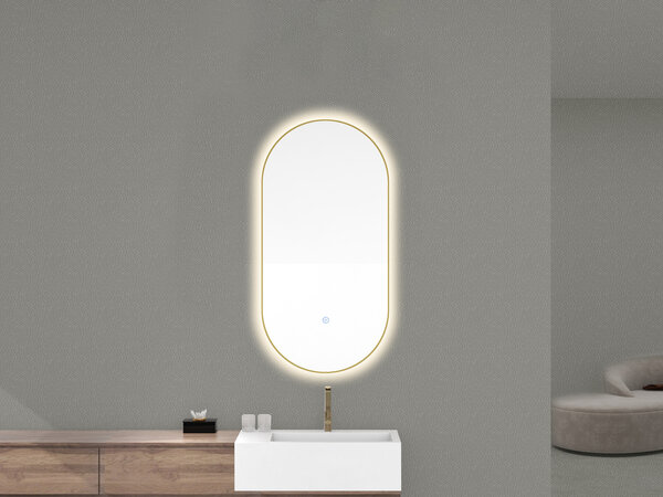 Wiesbaden Wiesbaden Nomi Spiegel met LED Verlichting - Ovaal - Dimbaar - Spiegelverwarming - 50x100cm - Geborsteld Messing