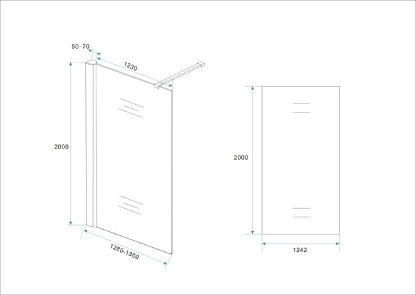 Wiesbaden Wiesbaden Comfort Inloopdouche - 10mm Helder Glaswand - 130x200cm - Nano Coating - Muurprofiel & Stabilisatiestang - Chroom