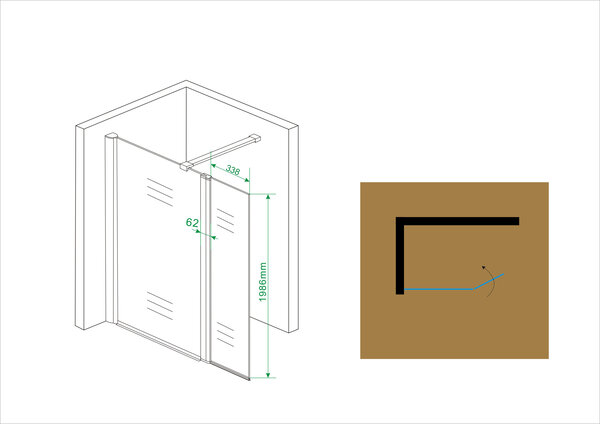 Wiesbaden Wiesbaden Comfort Hoekwand - 10mm Helder Glaswand - 40x200cm - Nano Coating - Scharnierprofiel - Chroom