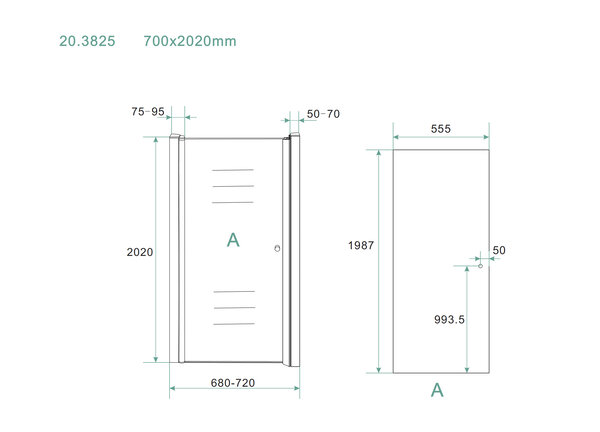 Wiesbaden Wiesbaden Between Nisdeur - 8mm Helder Glaswand - 70x202cm - Nano Coating - Scharnierprofiel - Chroom