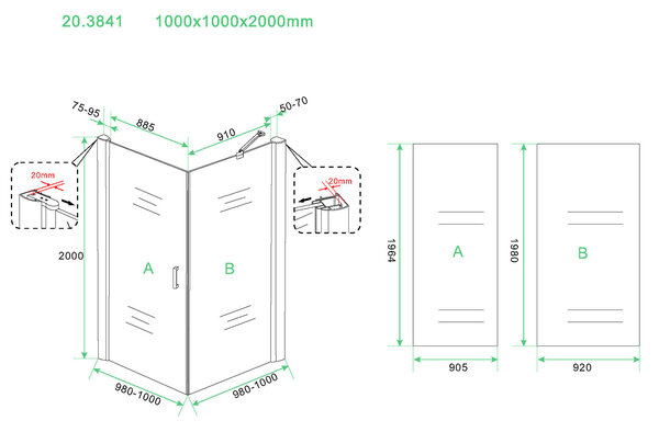 Wiesbaden Wiesbaden Harm Douchecabine Zijwand met Draaideur - 8mm Helder Glaswand - 100x100x200cm - Nano Coating - Vierkant - Chroom