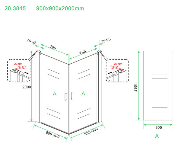 Wiesbaden Wiesbaden Salone Douchecabine met 2 Draaideuren - 8mm Helder Glaswand - 90x90x200cm - Nano Coating - Vierkant - Chroom