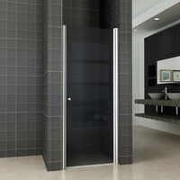 Wiesbaden Wiesbaden Smoke Nisdeur - 8mm  Rook Glaswand - 80x202cm - Scharnierprofiel - Nano Coating - Chroom