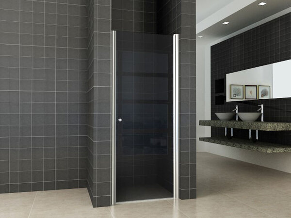 Wiesbaden Wiesbaden Smoke Nisdeur - 8mm  Rook Glaswand - 80x202cm - Scharnierprofiel - Nano Coating - Chroom