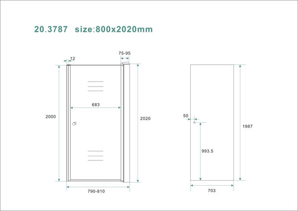 Wiesbaden Wiesbaden Smoke Nisdeur - 8mm  Rook Glaswand - 80x202cm - Scharnierprofiel - Nano Coating - Chroom