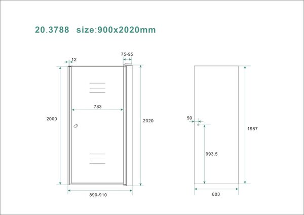 Wiesbaden Wiesbaden Smoke Nisdeur - 8mm  Rook Glaswand - 90x202cm - Scharnierprofiel - Nano Coating - Chroom