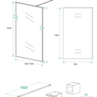 Wiesbaden Wiesbaden Square Inloopdouche - 10mm Helder Glaswand - 100x200cm - Muurprofiel - Nano Coating - Mat Zwart