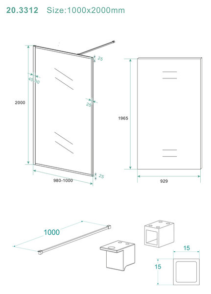 Wiesbaden Wiesbaden Square Inloopdouche - 10mm Helder Glaswand - 100x200cm - Muurprofiel - Nano Coating - Mat Zwart