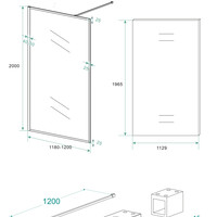 Wiesbaden Wiesbaden Square Inloopdouche - 10mm Helder Glaswand - 120x200cm - Muurprofiel - Nano Coating - Mat Zwart