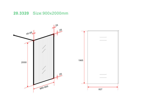 Wiesbaden Wiesbaden Square Inloopdouche - 10mm Geribbeld Glaswand - 90x200cm - Muurprofiel - Nano Coating- Mat Zwart