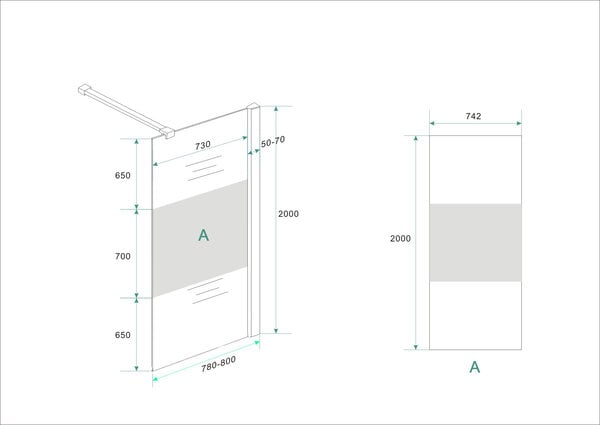 Wiesbaden Wiesbaden Partly Inloopdouche - Nano Coating - 10mm Helder/Melk Glas - 80x200cm - Chrome